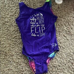 Purple Leotard with Motivational Print and rainbow back